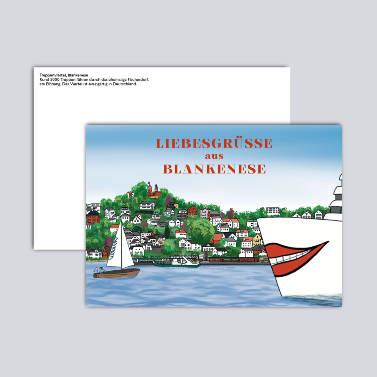 Postkarte Treppenviertel Blankenese Hamburg Illustration